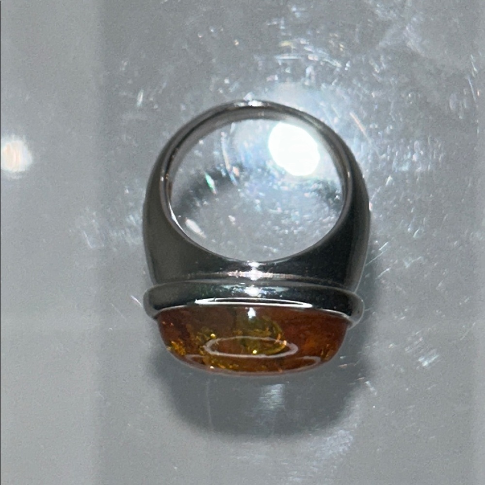 NWOT Genuine Amber Gemstone Sterling Silver Designer Ring - Modern Boho - Picture 6 of 10
